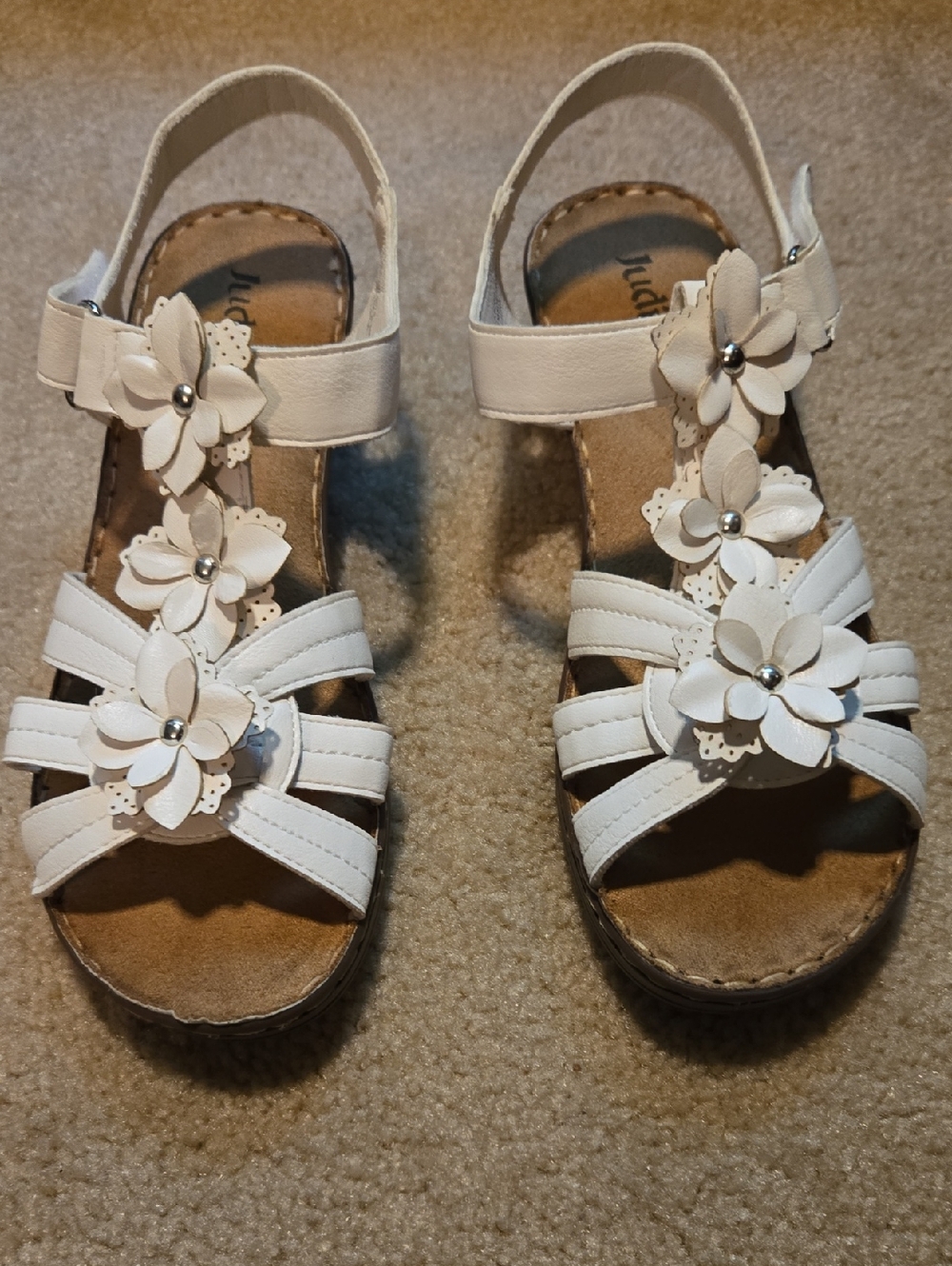 White Floral Strap Womens Sandals - Brand: Judith